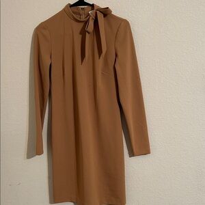 Calvin Klein Camel Dress with Bow Detail Career Work Wear Elegant Classic
